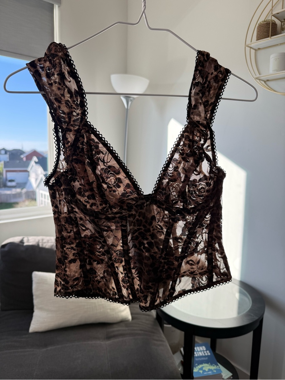 Urban Outfitters Sheer Floral Lace Bustier Top - Brown NWOT